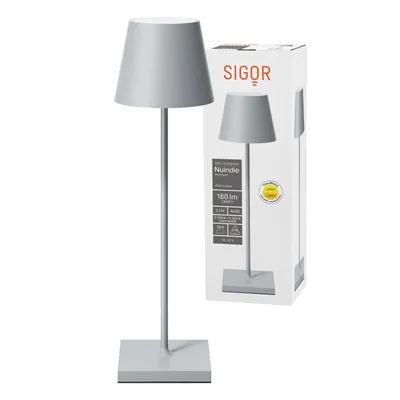Image de Lampe de table LED rechargeable Nuindie, idéale pour l'extérieur, indice de protection IP54, couleur gris brume, connecteur USB-C, gamme FlexMood