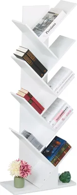 Produktbild von Relaxdays Bücherregal, 9 Ebenen, HBT: 138 x 51 x 25 cm, Baum-Design, Bücher, CDs, Dekoregal, Wohnzimmerregal, weiß