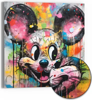Produktbild von DEQOART Hybrid Leinwand Bild 50x50 cm 'Bunter Mäusespaß' Wandbild Glas flach modern