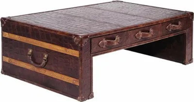 Produktbild von Casa Padrino Art Deco Luxus Echtleder Couchtisch in Croco Optik Braun L132 x B83 x H45 cm - Echt Leder Vintage Look
