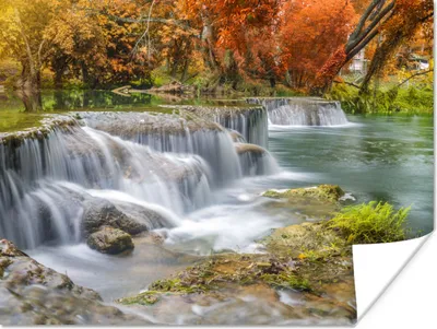 Produktbild von MuchoWow® Poster Herbst - Wasserfall - Natur - Bäume 120x90 cm - Wandbild