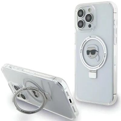 Zdjęcie produktu dla Etui Karl Lagerfeld Ring Stand Karl Head do iPhone 15 Pro Max biały