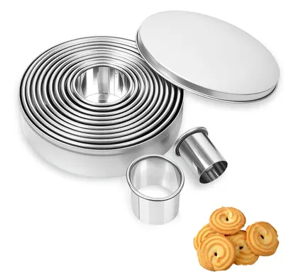 Produktbild von 12-teiliges rundes Ausstechformen-Set aus Edelstahl, Donut-Formring mit Aufbewahrungsbox, Ausstechformen von 3 cm bis 12 cm, Formen für Donuts, Kekse, Gebäck, DIY-Küchenzubehör