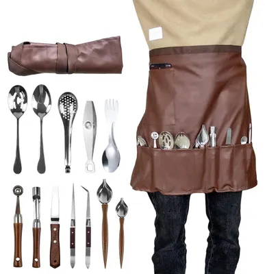 13-teiliges Plating-Set mit Schürze, Edelstahl, braun