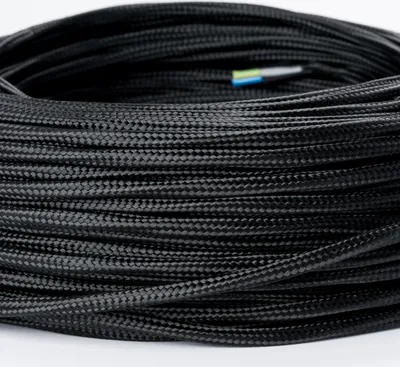 Produktbild von Textilkabel Lampenkabel YML 3-adrig, (3x 0,75mm) Elektrisches Kabel Textil ummantelt mit Erdleiter für Leuchten Lampen, Schwarz, 5m