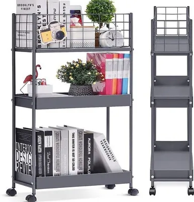 Immagine prodotto di Carrello di servizio Schmalles a 3 ripiani, salvaspazio, per cucina e ufficio