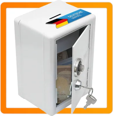 Produktbild von Goods & Gadgets Mini Tresor Spardose mit Zahlenschloss (Drehmechanismus), Geldeinwurf, entnehmbarer Schublade, 12.5x10.2x18.5 cm, 520g