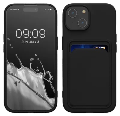 Produktbild von kwmobile Handyhülle für Apple iPhone 15 Hülle mit Kartenfach - TPU Case - Kabelloses Laden - Schutzhülle Cover in Schwarz