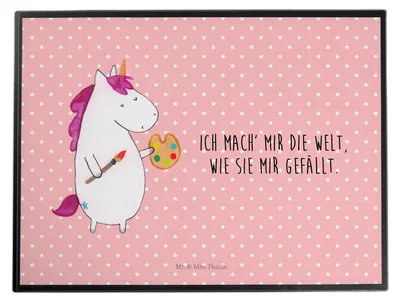 Produktbild von Mr. & Mrs. Panda Schreibunterlage Einhorn Künstler - Rot Pastell - Geschenk, Zeichnen, bastelunterlage, Malen, Welt, schreibtischunterlagen, schreibtischunterlage
