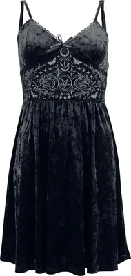 Produktbild von Gothicana by EMP Damen schwarzes kurzes Kleid mit aufgesticktem Motiv im Brustbereich S