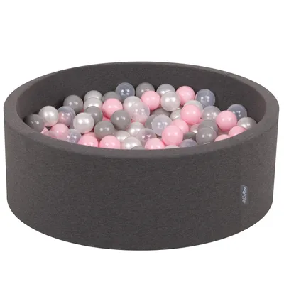 Immagine prodotto di KiddyMoon 90x30cm/300 palline ∅ 7cm Piscina secca rotonda con palline Certificata  EU, Grigio scuro: Perla/Grigio/Trasparente/Rosa