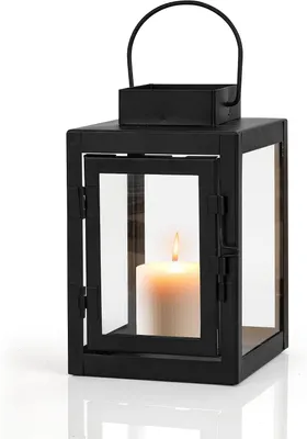 Zdjęcie produktu dla Czarne latarnie, metalowe, dekoracyjne, wysokość 16 cm, latarnie do użytku zewnętrznego, świeca, latarnia ogrodowa, latarnia na świece, do użytku wewnątrz i na zewnątrz, imprezy