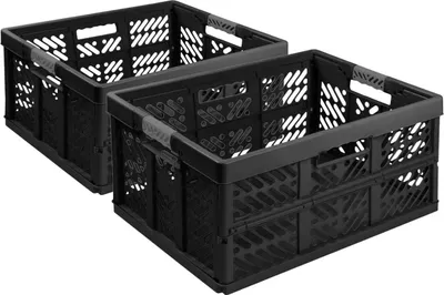 Produktbild von 2X Stabile Profi Klappbox 45L 54x37x28 Einkaufskiste klappbar Griffe Schwarz