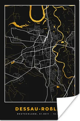 Produktbild von MuchoWow® Poster Schwarz und Gold - Stadtplan - Desseau Roßlau - Deutschland - Karte 40x60 cm - Plakate für die Wand - Poster Babyzimmer