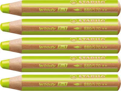 Produktbild von Buntstift, Wasserfarbe & Wachsmalkreide - STABILO woody 3 in 1 - 5er Pack - hellgrün