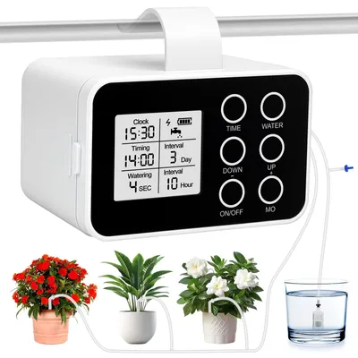 Bewässerungsset mit Timer, 20 Tropfern, 15 m Schlauch, 2000 mAh Akku