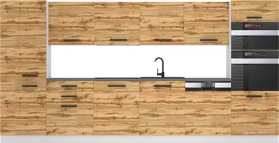Image de Belini Cuisine bloc Naomi - Meubles de cuisine 360 cm Cuisine équipée sans appareils électroménagers avec placards et armoires basses, avec plans de travail, chêne Wotan