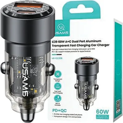 Image de Usams Ład. Self. C39 Usb+Usb-C 60W Fast Charge Noir/Noir Cc208Cc01 (Us-Cc208)