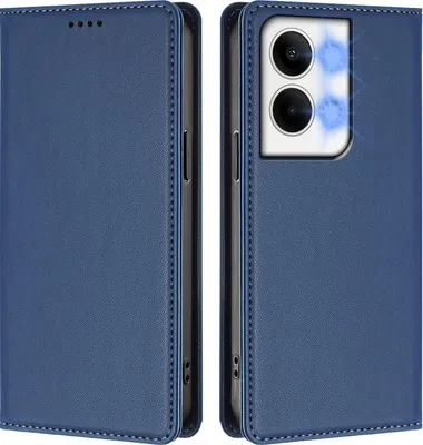 Image de Étui en cuir pour Oppo Reno9 / Reno9 Pro 5G, étui à rabat magnétique en cuirPolyuréthaneavec support, bleu foncé