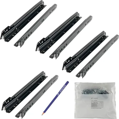 Produktbild von vasalat Rollschubführung Schubladenschienen 400mm Teilauszug Schienen für Schubladen, Schubladenauszüge für die aufliegende Montage, Stahl schwarz 4 Paar