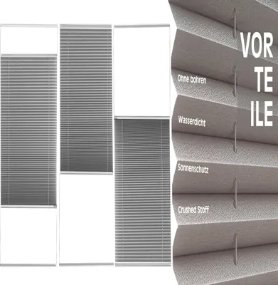 Produktbild von Plissee Rollo ohne Bohren einfache Kleben Fenster Türen Sicht- Sonnenschutz Grau 40 cm-130 cm