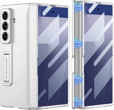 Image de Etui pour Samsung Galaxy Z Fold 7, protection magnétique de la charnière, housse tout compris avec protection de l'écran et support Argenté