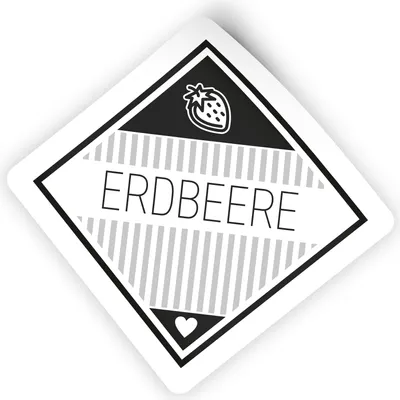 Produktbild von itenga 50 x Marmeladen Etikett ERDBEER 4,5x4,5cm karo schwarz weiss MODERN