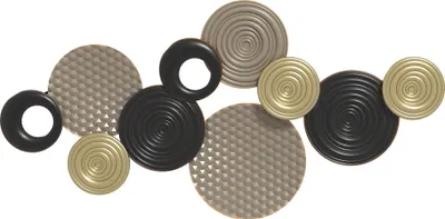 Image de HOMCOM Décoration murale en métal moderne, sculpture murale en métal, design unique à plusieurs disques, suspendu décor pour salon, chambre à coucher, bureau, 100 x 50 cm, kaki et noir