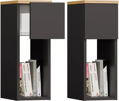Immagine prodotto di BDW, comodino, cassetto, ripiano, 20×30×55 cm, camera da letto, antracite / rovere Artisan