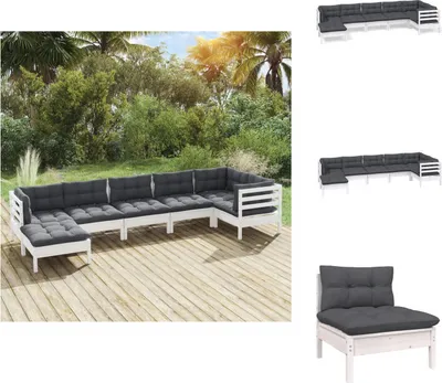 Produktbild von vidaXL 7-tlg. Garten-Lounge-Set mit Kissen Weiß Kiefer Massivholz -  Gartenmöbel-Sets