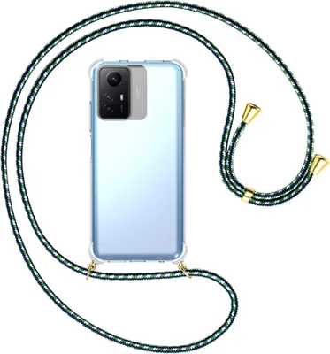 Produktbild von Handykette Backcover-Schutzhülle mit Band (Metall goldfarben) für Xiaomi Redmi Note 12S (6.43'') - grün/blau/weiß