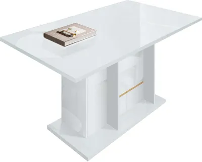 Produktbild von Esstisch Pegaso in Weiß/Gold Hochglanz 160 cm - Holzgestell