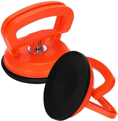 Immagine prodotto di Due sollevatori manuali da 20 kg, per vetro, piastrelle, pavimenti in marmo, pannelli solari, mobili, Ø 118 mm, arancione