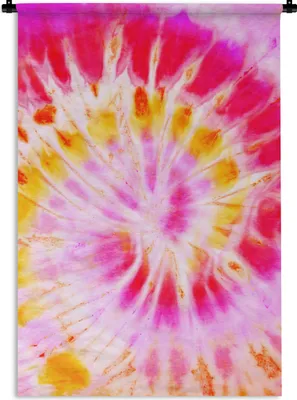 Produktbild von MuchoWow® Wandteppich Wandbehang Krawattenfärbung - Rosa - Gelb 120x180 cm Tapisserie Dekoration Wandtuch - Schlafzimmer - Dekorationen für das Haus
