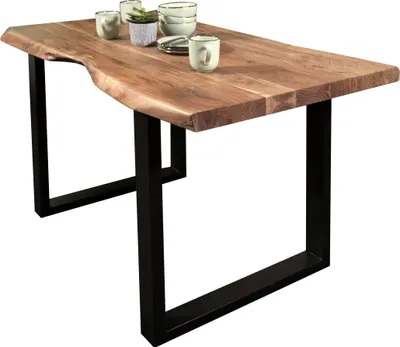 Produktbild von Esstisch Baumkante massiv Akazie Natur 160 x 85 U-Gestell schwarz CALI