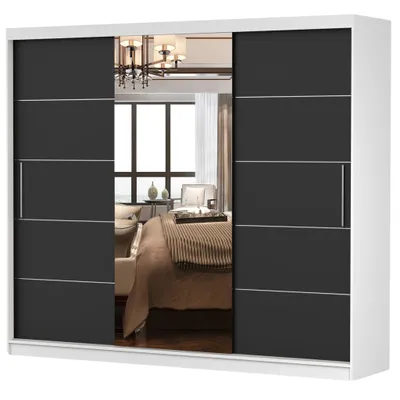 Produktbild von Schwebetürenschrank Kleiderschrank Schrank 250cm Weiss/Schwarz mit Spiegel Alba