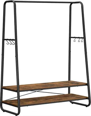 Produktbild von WASAGLE Profota Kleiderständer, Schwarz, Industrie-Design, hochwertig, stabile Kleiderstange, mit Einlegeboden, seitliche Haken, B 100 cm, H 160 cm