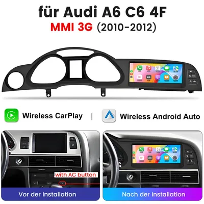 Immagine prodotto di Per Audi A6 C6 4F dal 2010 al 2012: Autoradio Linux da 8,8 pollici, colore nero, con CarPlay wireless, Android Auto e Vi-Link