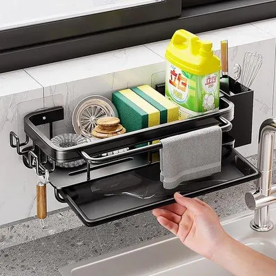 Immagine prodotto di Organizer da cucina con ganci e portasciugamani, in acciaio inossidabile, per la cucina