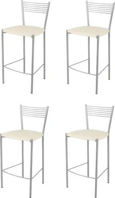 Produktbild von t m c s Tommychairs - 4er Set moderne Barhocker ELEGANCE für Küche und Esszimmer, robustes Gestell aus lackiertem Stahl, Farbe Aluminium, gepolsterte Sitzfläche mit Kunstleder im Farbton Elfenbein bezogen