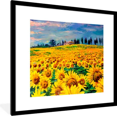 Produktbild von MuchoWow® Gerahmtes Poster Ölfarbe - Gemälde - Blumen - Sonnenblume 40x40 cm - Poster mit Schwarzem Bilderrahmen Wandposter Rahmen Foto Bilder - Poster - Plakat im Rahmen