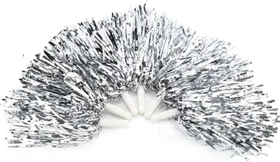 Productafbeelding van 6 cheerleading-pompons, sportieve accessoires voor feesten en dansvoorstellingen, zilver, geschikt voor evenementen en optredens