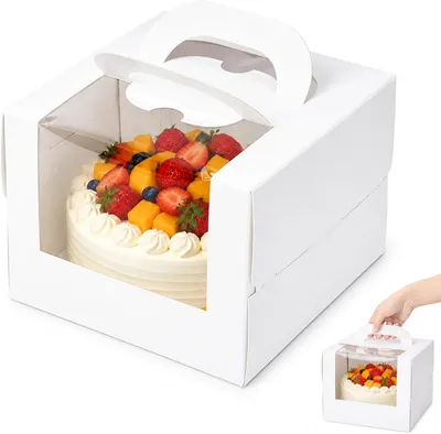 Imagen del producto de Caja para pasteles con asa, de 21 x 21 x 17 cm, embalaje resistente para alimentos, ideal para transportar pasteles