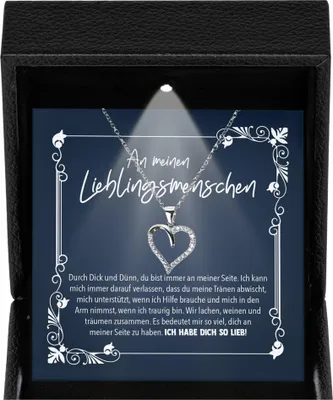Produktbild von 22Feels Beste Freundin Geschenk Freundschaftskette - Silber 925/000 Herz Halskette Frauen Schmuck Damen Mädchen Bffs - Karte Premium LED Licht Etui