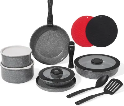Imagen del producto de Juego de utensilios de cocina de 16 piezas, apto para inducción, apilable, con mangos desmontables, de 18 a 28 cm, para la cocina