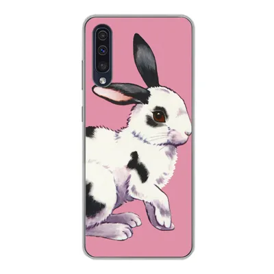 Produktbild von MuchoWow® Handyhülle Schutzhülle Hülle für Samsung Galaxy A30s Kaninchen mit rosa Hintergrund Silikon Softcase Handy Hülle - Karteninhaber