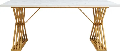 Produktbild von Esstisch 'Hujaari' für 6 Personen 180 x 80 x 75 cm Marmoroptik, weiß / Gold