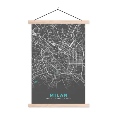 Produktbild von MuchoWow® Textilposter Mailand - Blau - Karte - Stadtplan - Routenbeschreibung 120x180 cm mit holzfarbenen Rahmen - Textil-Plakat