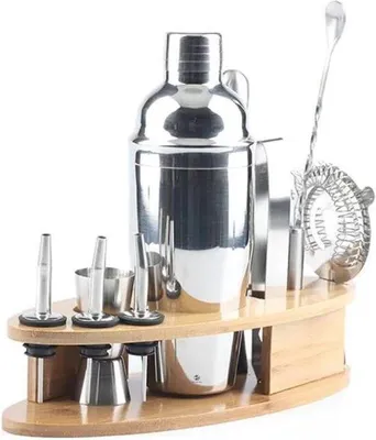 Produktbild von Barkeeper Set 12tlg mit Bambushalter und Rezeptbuch