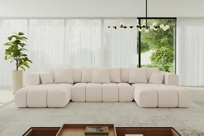 Produktbild von ALTDECOR Ecksofa in U-Form mit Schlaffunktion und Bettkasten - CLOUD-U-v1 414x180x40 Beige - Corner Sofa Bett Eckcouch Couch L-Form Schlafcouch Ausziehbar Wohnlandschaft Schlafsofa Cauchsofa